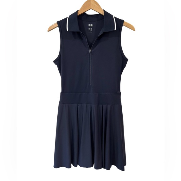 Uniqlo AIRism Soft Polo Dress sleeveless M navy shorts golf pickleball NWT - Picture 2 of 10